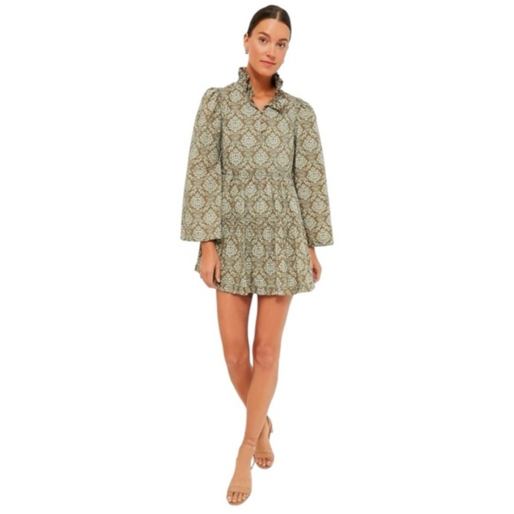 Hyacinth House Moss Russell Damask Grandmillenial Tiered Mini Dress XXS New